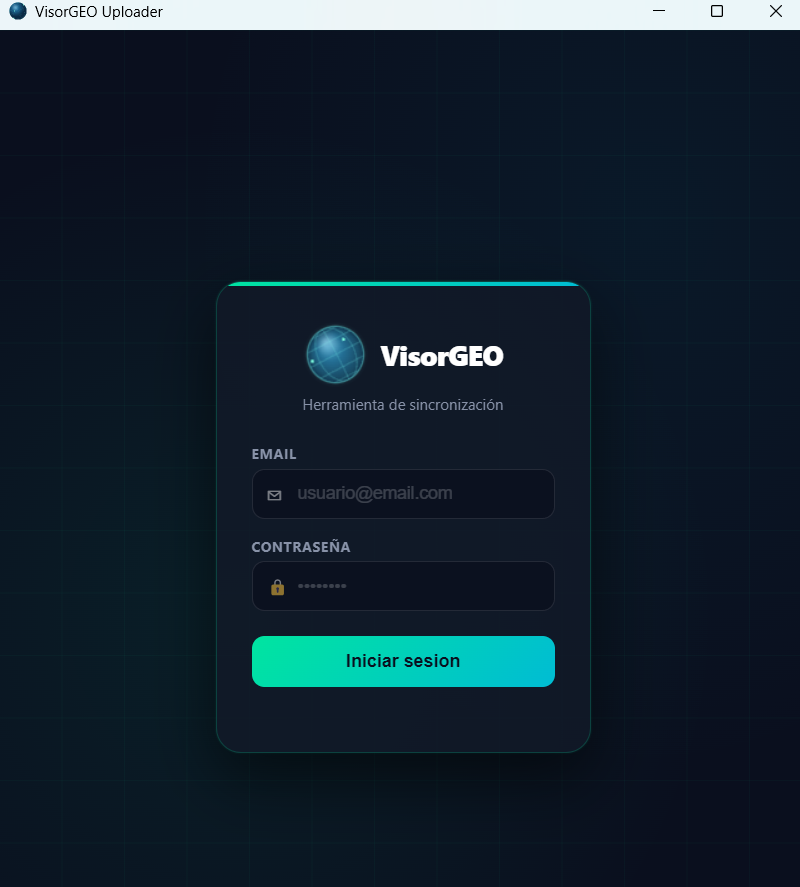 Login de VisorGEO Uploader