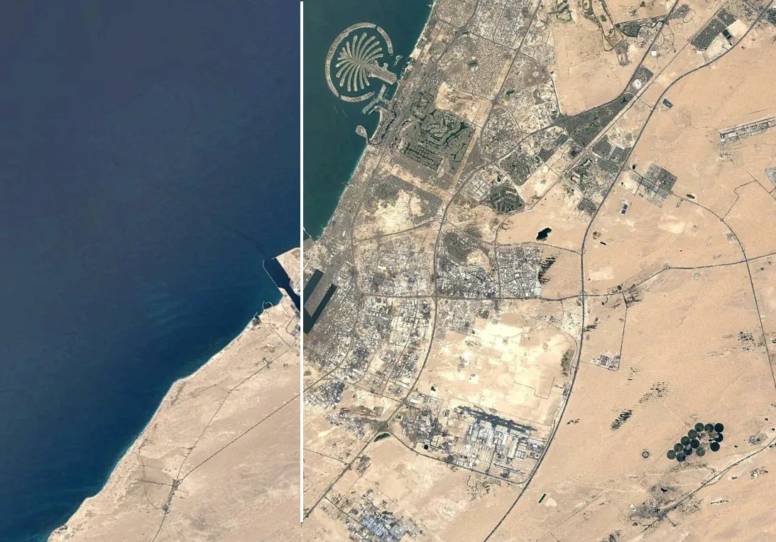 Comparación satelital del crecimiento urbano de Dubái